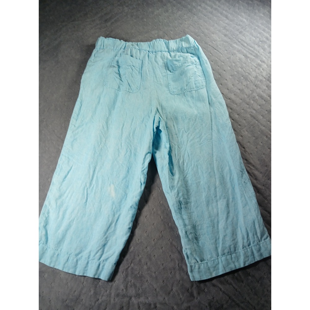 Talbots Nantucket Pull-On Wide Leg Crop Pants Light Blue 100% Linen LPetite - Picture 3 of 8